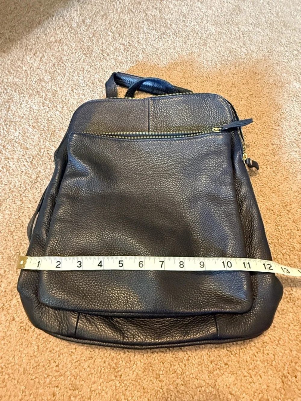 L. Credi Navy Blue Genuine Leather Backpack Made in Italy Pebbled Leather Bag